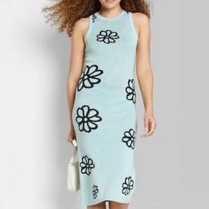 Wild Fable blue knit midi sun dress with flowers